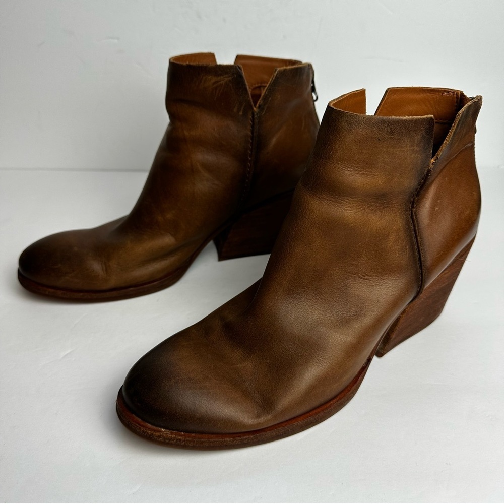 Kork-Ease Chandra Brown Leather Ankle Boots Women's Sz 9.5 Stacked Wooden Heel - Picture 4 of 10